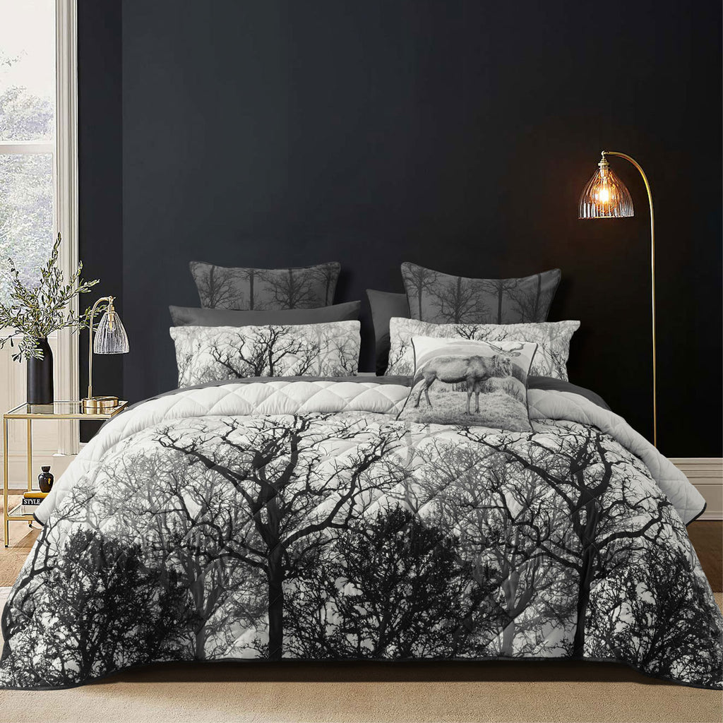 Bianca Boscage Forest Quilted Coverlet Set – Black, Super King