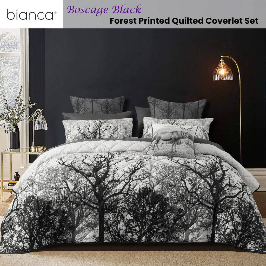Bianca Boscage Forest Quilted Coverlet Set – Black, Super King