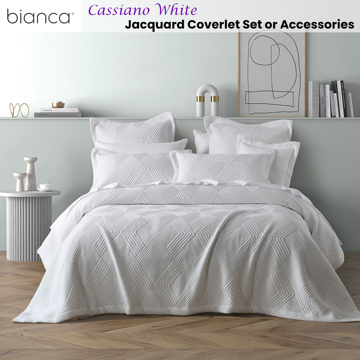 Bianca Cassiano Jacquard Coverlet Set – White, Queen/King
