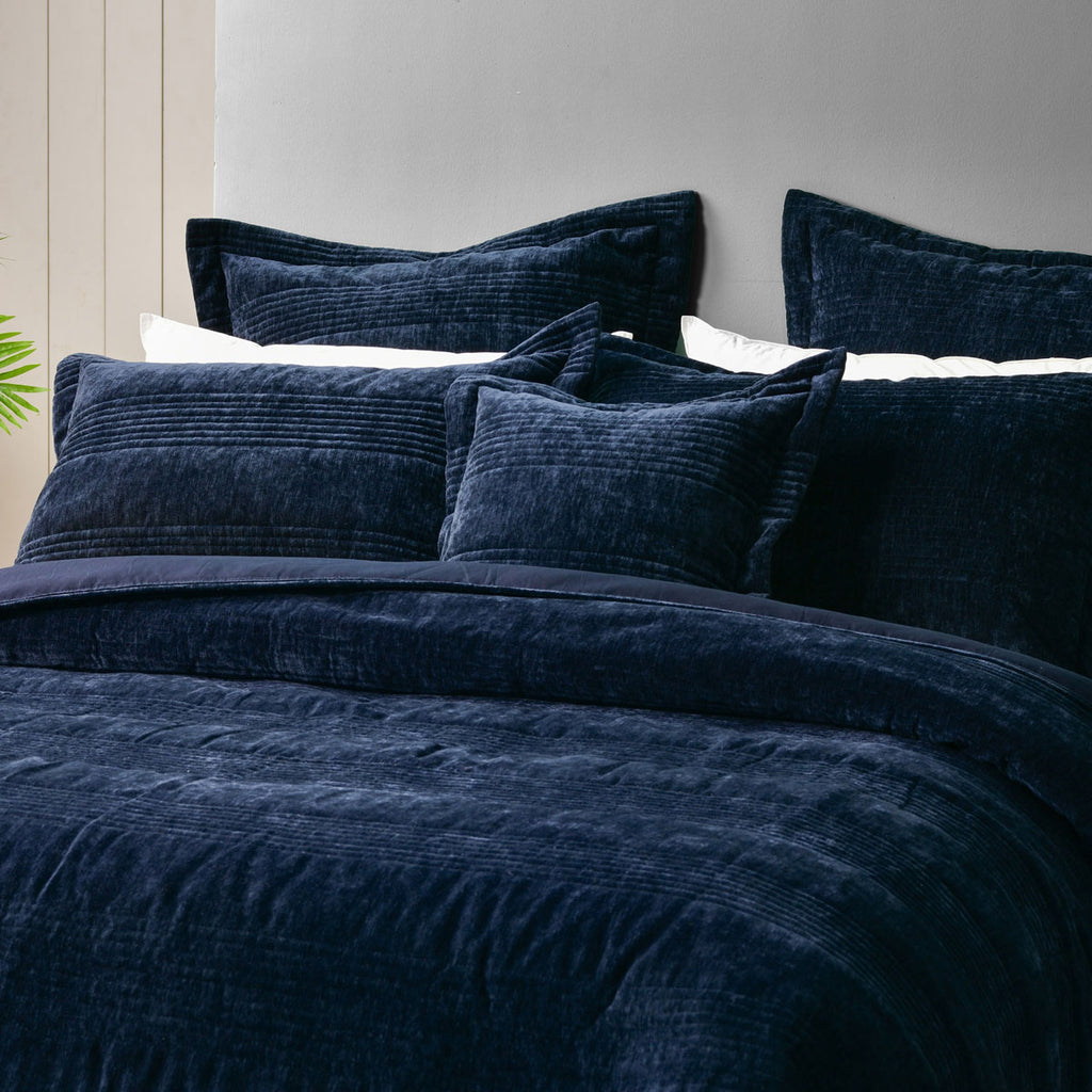 Bianca Cyrano Velvet Quilted Coverlet Set – Indigo, Super King
