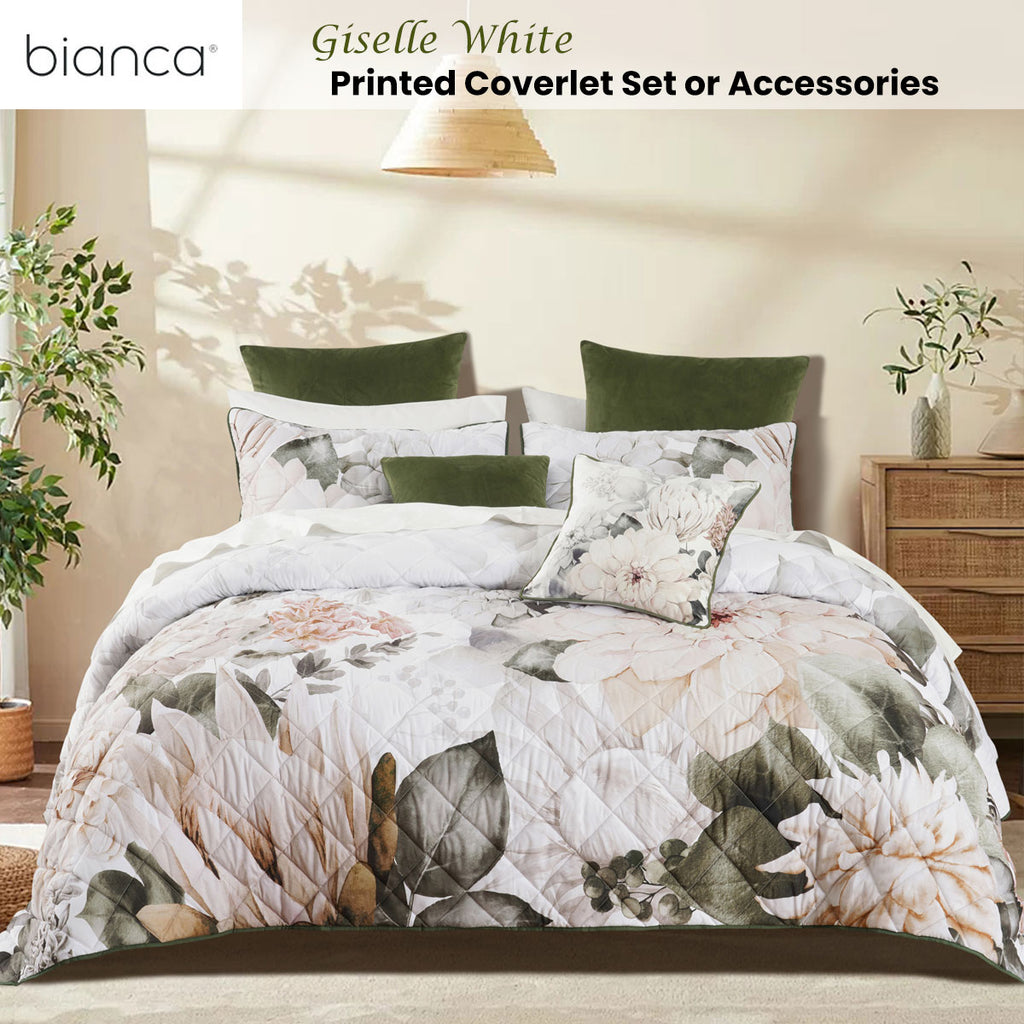 Bianca Giselle Floral Velvet Coverlet Set – White, Queen/King