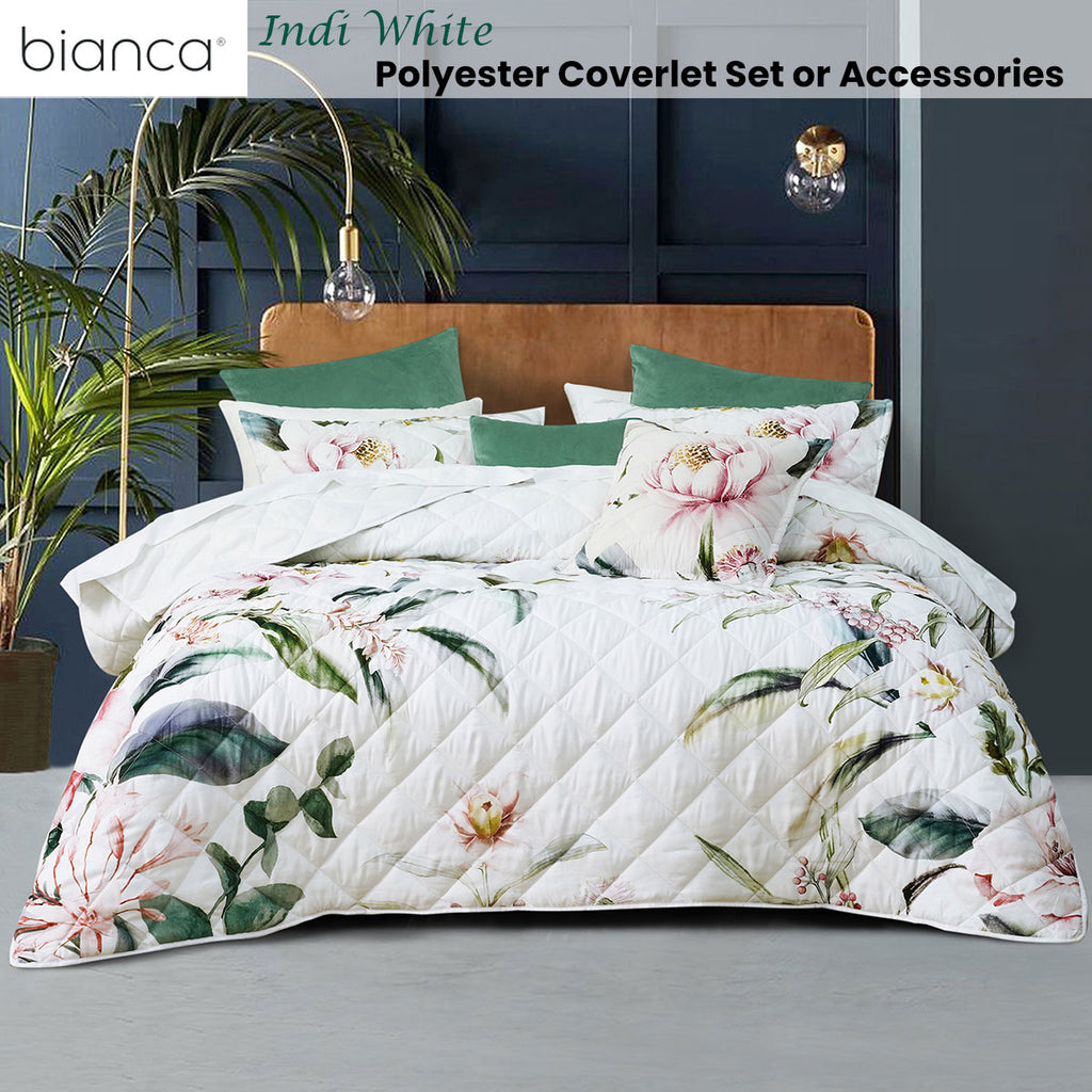 Bianca Indi Floral Quilted Coverlet Set – White, Super King