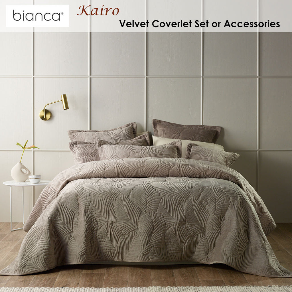 Bianca Kairo Velvet Leaf Coverlet Set – Taupe, Queen/King