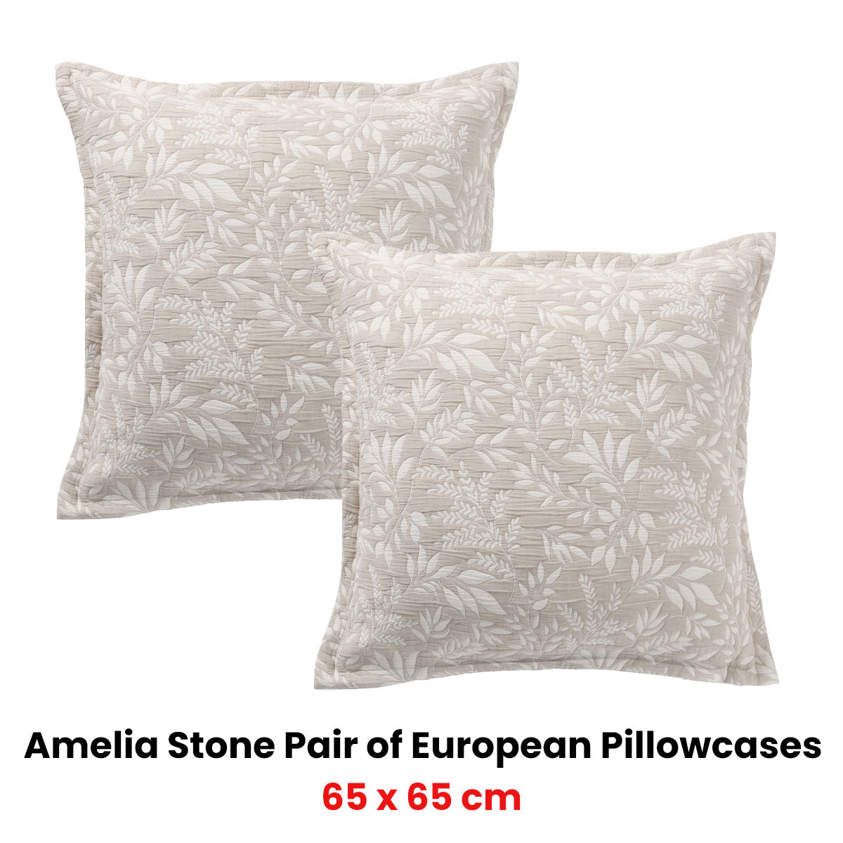 Bianca Amelia Foliage European Pillowcase Pair – Stone