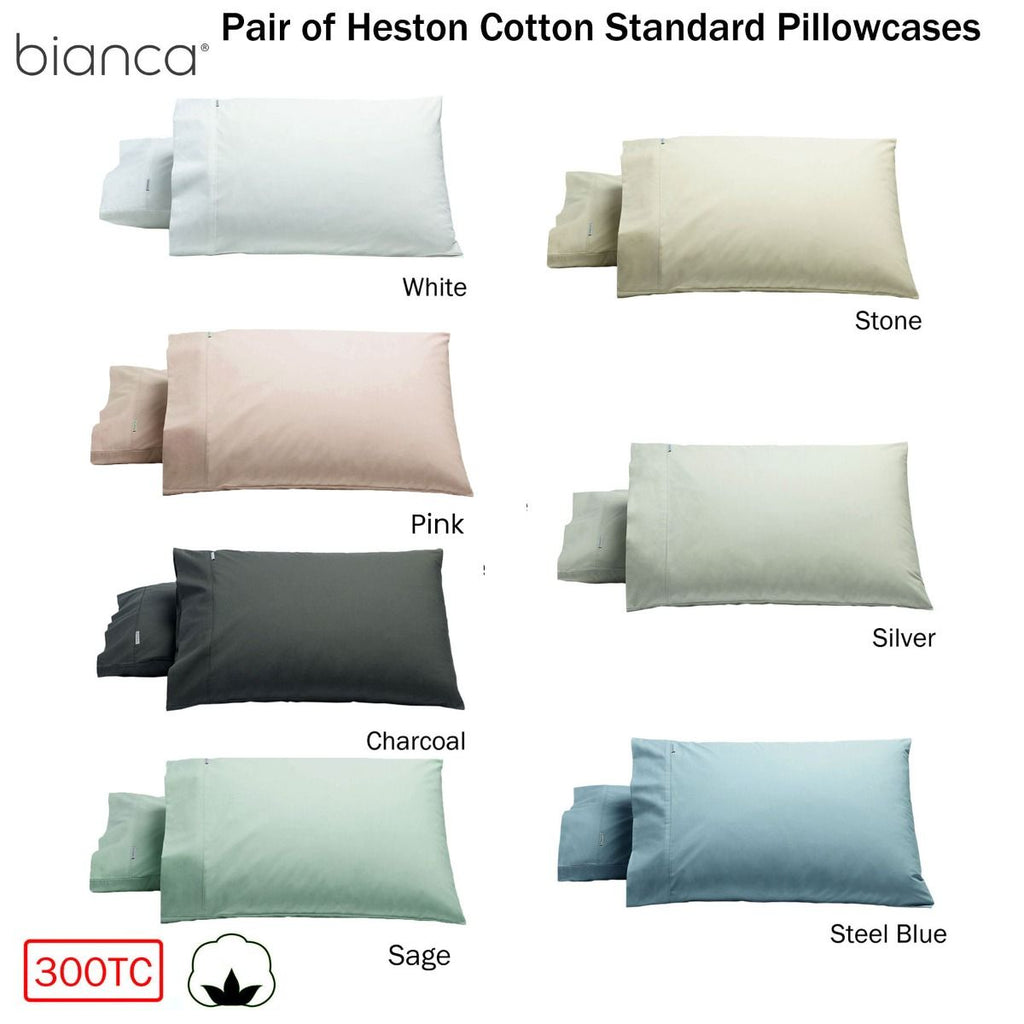 Bianca Heston 300 Thread Count Cotton Percale Pillowcase Pair – Sage