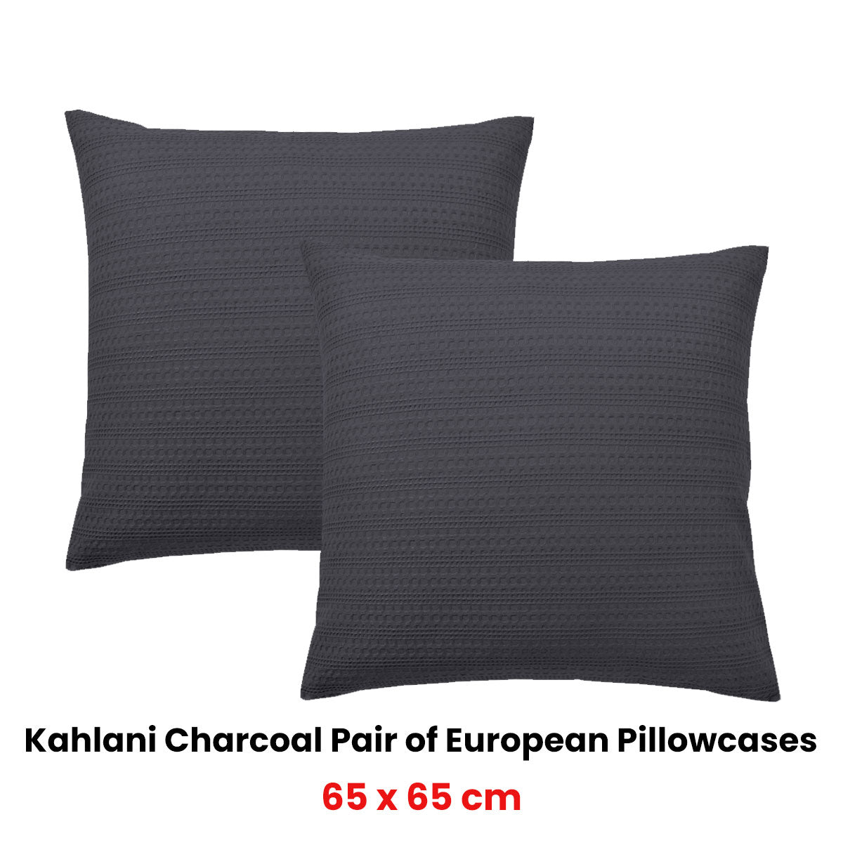 Bianca Kahlani Waffle European Pillowcase Pair – Charcoal