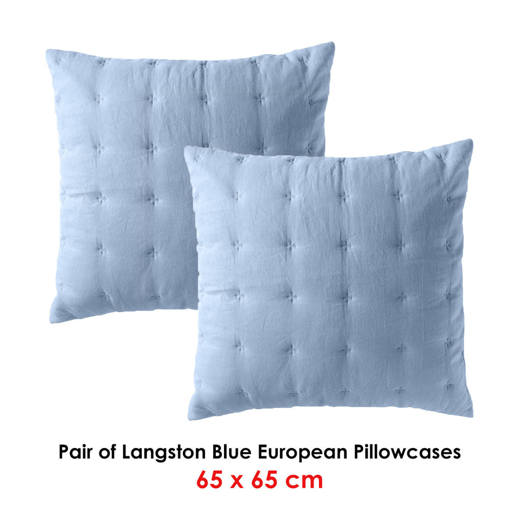 Bianca Langston Linen-Cotton European Pillowcase Pair – Blue