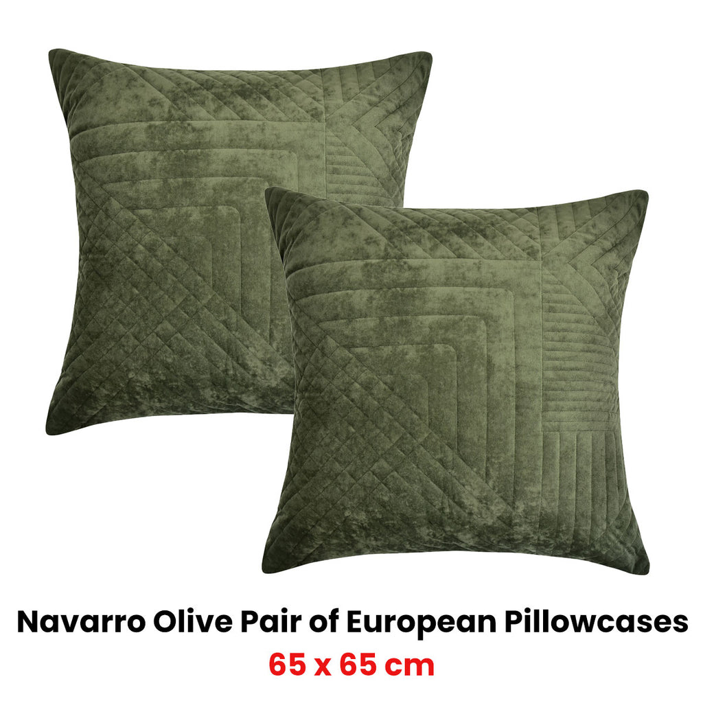 Bianca Navarro Velvet European Pillowcase Pair – Olive