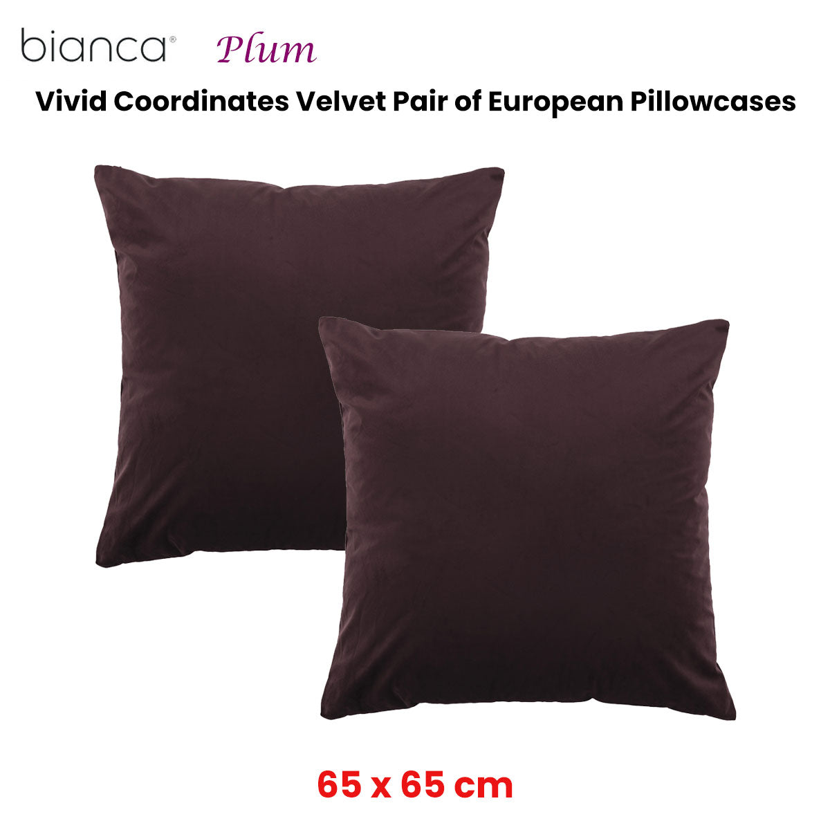 Bianca Vivid Velvet European Pillowcase Pair – Plum