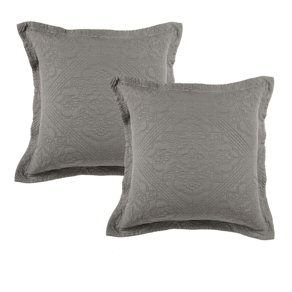 Bianca Zaria Embroidered European Pillowcase Pair – Taupe