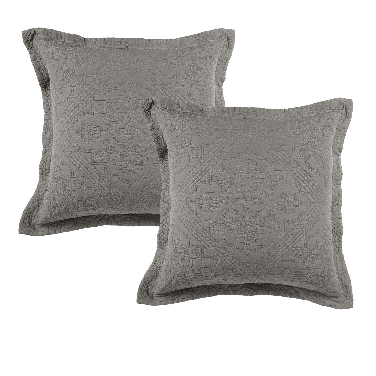 Bianca Zaria Embroidered European Pillowcase Pair – Taupe