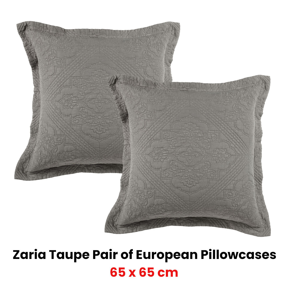Bianca Zaria Embroidered European Pillowcase Pair – Taupe