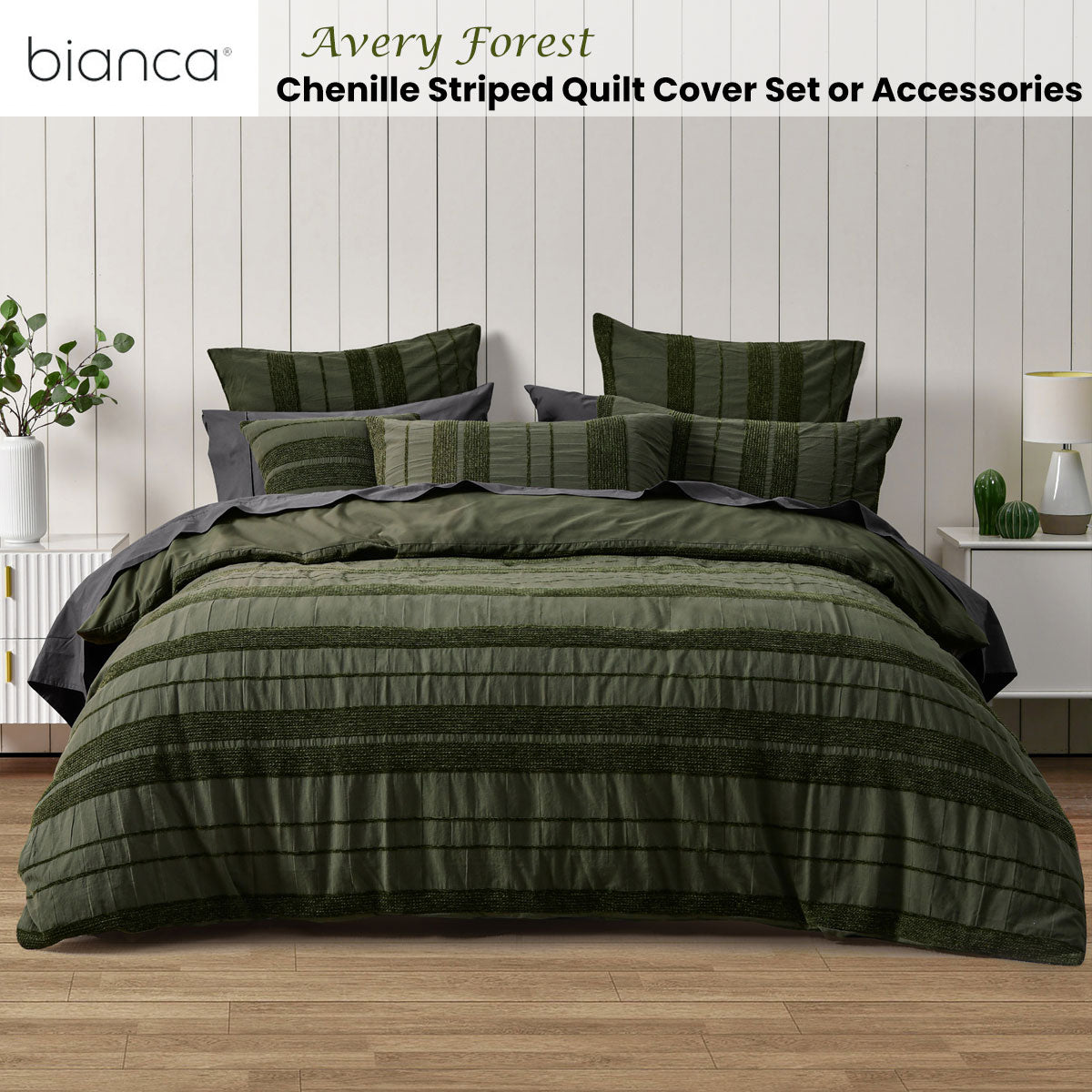 Bianca Avery Queen Quilt Cover Set – Forest green