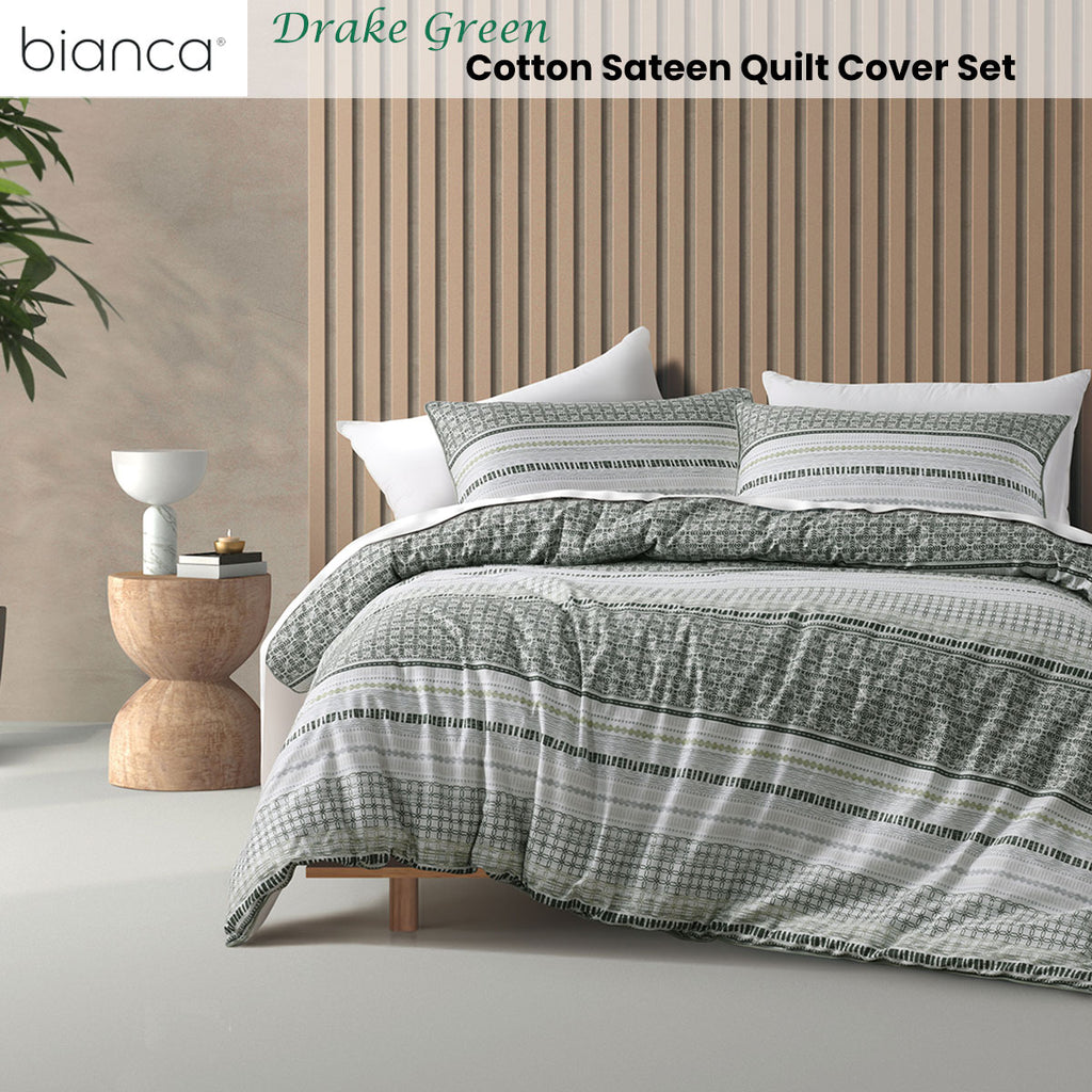 Bianca Drake Cotton Sateen Quilt Cover Set – Green, King