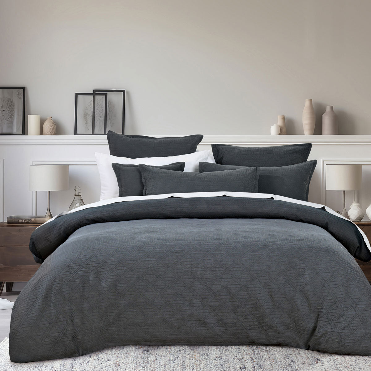 Bianca Hallston Pre-Washed Cotton Quilt Cover Set – Charcoal, Queen