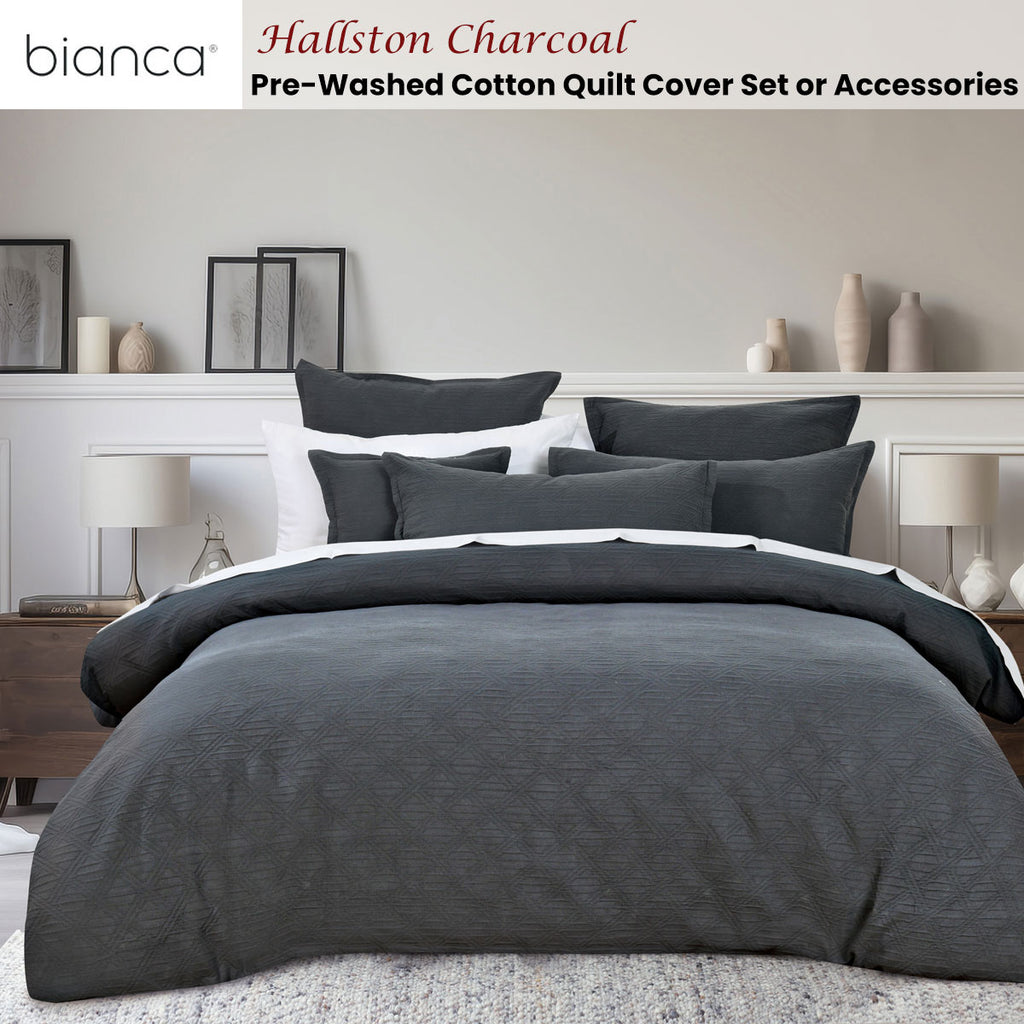 Bianca Hallston Pre-Washed Cotton Quilt Cover Set – Charcoal, Super King