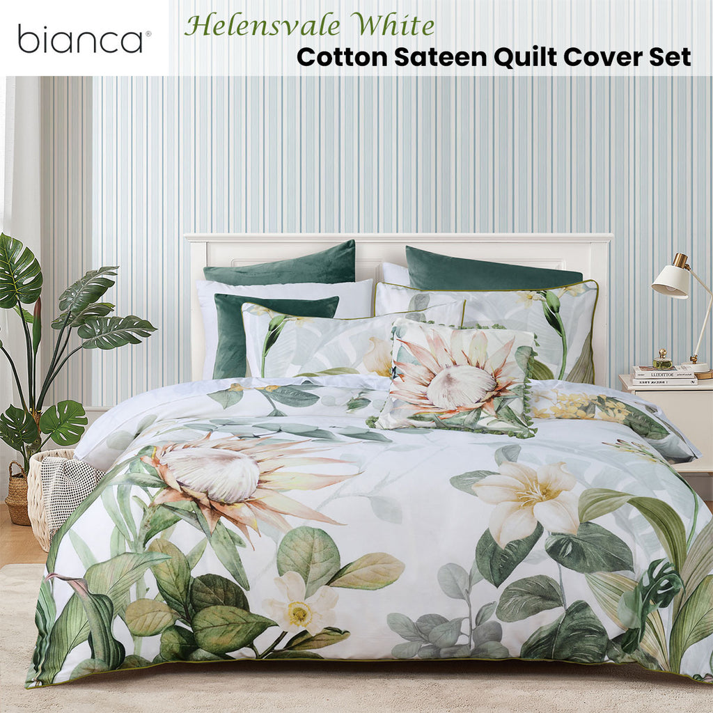 Bianca Helensvale Cotton Sateen Quilt Cover Set – White, King