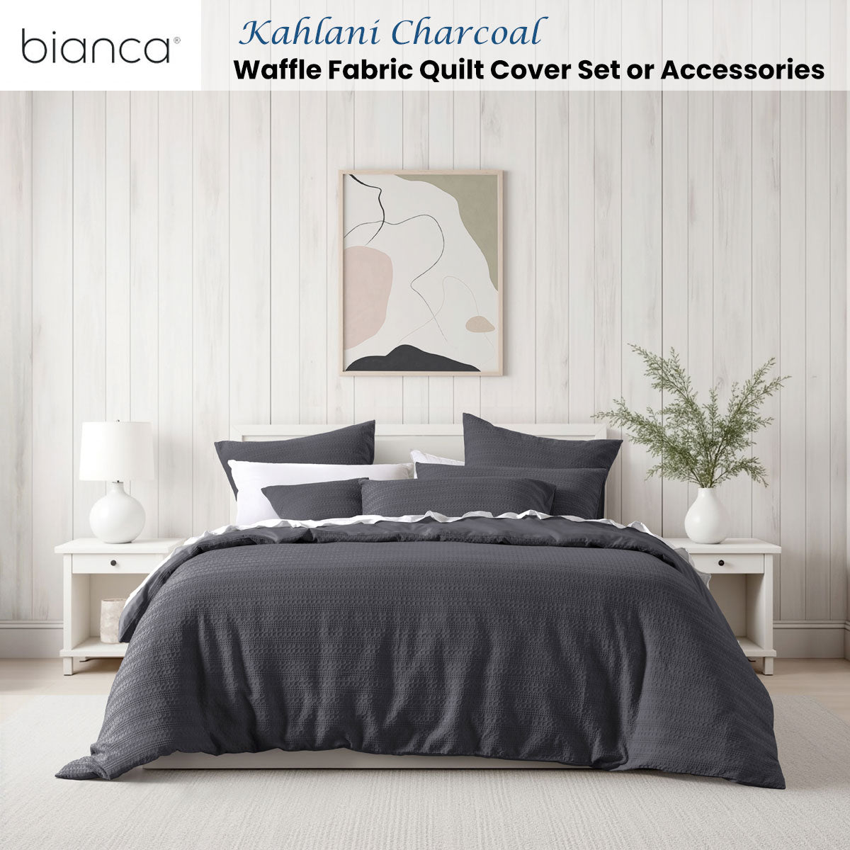 Bianca Kahlani Waffle Quilt Cover Set – Charcoal, King