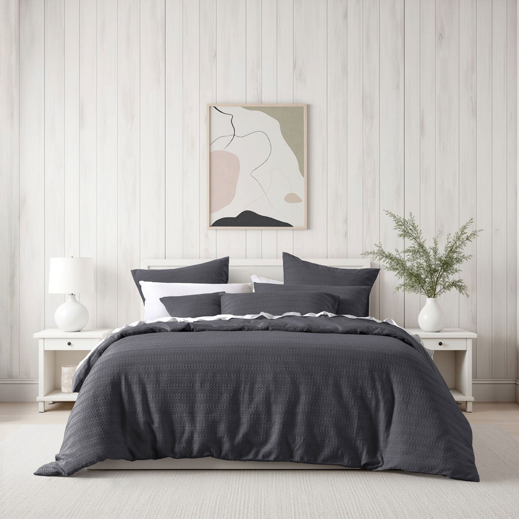 Bianca Kahlani Waffle Quilt Cover Set – Charcoal, Super King