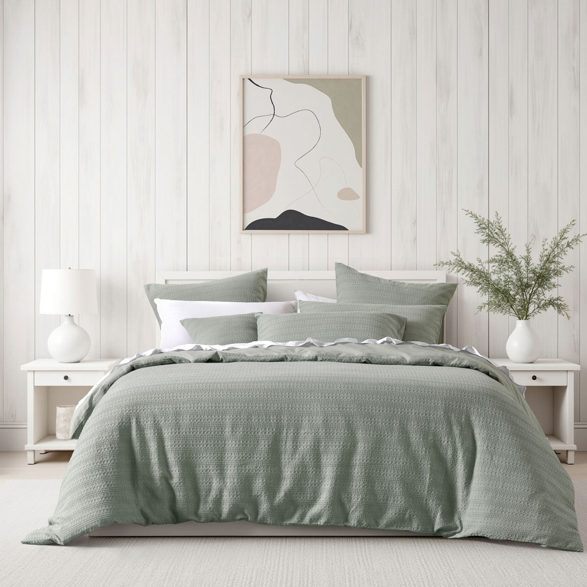 Bianca Kahlani Waffle Quilt Cover Set – Sage, Queen