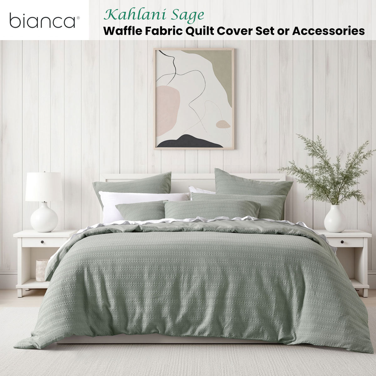 Bianca Kahlani Waffle Quilt Cover Set – Sage, Queen