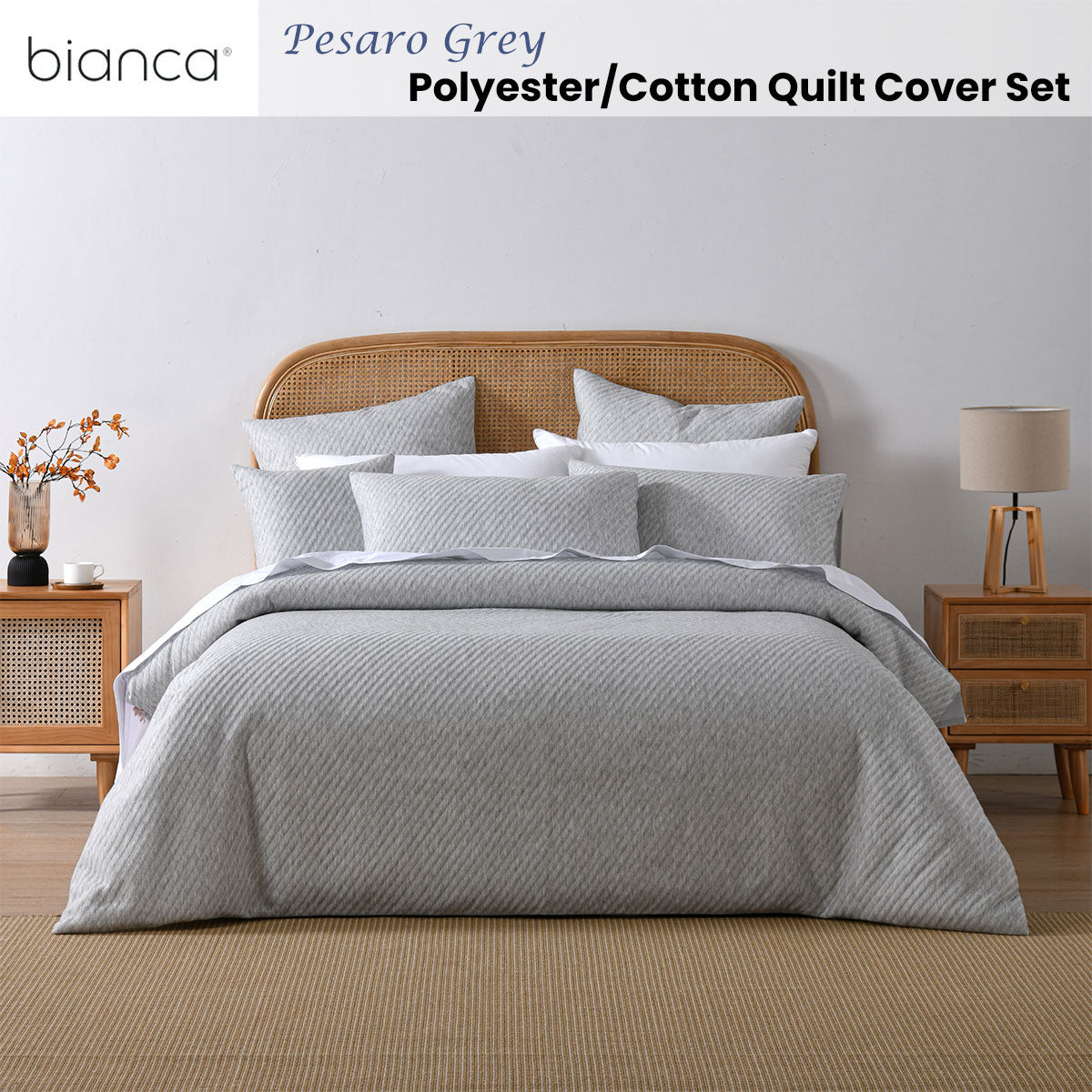 Bianca Pesaro Polyester-Cotton Quilt Cover Set – Grey, Queen