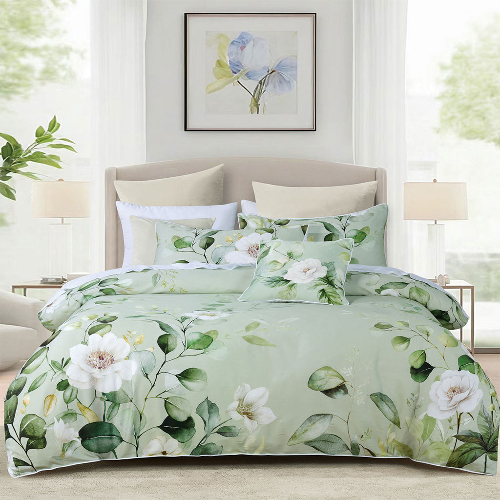 Bianca Salisbury Cotton Sateen Quilt Cover Set – Sage, King