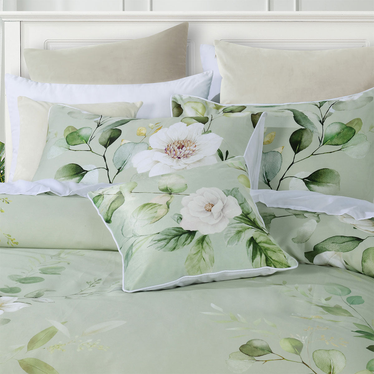 Bianca Salisbury Cotton Sateen Quilt Cover Set – Sage, Queen