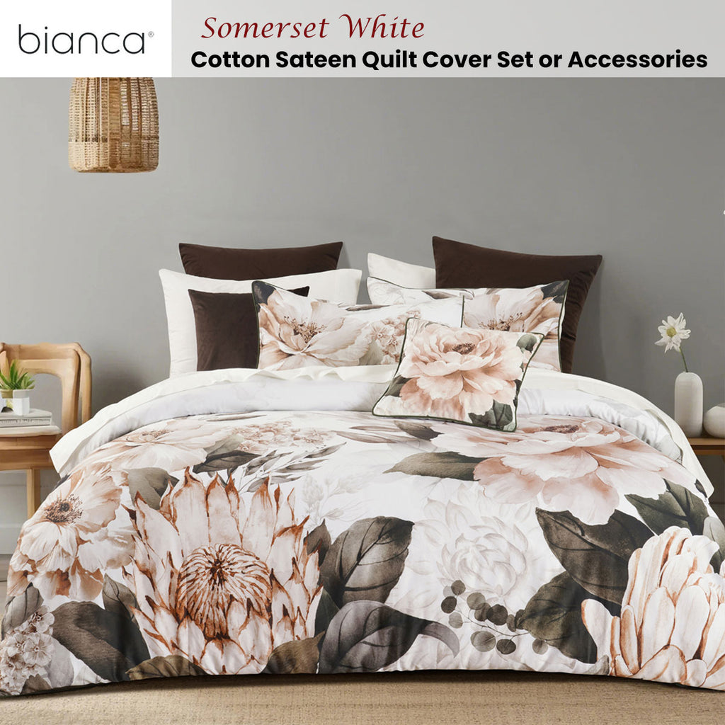 Bianca Somerset Cotton Sateen Quilt Cover Set – White, Double