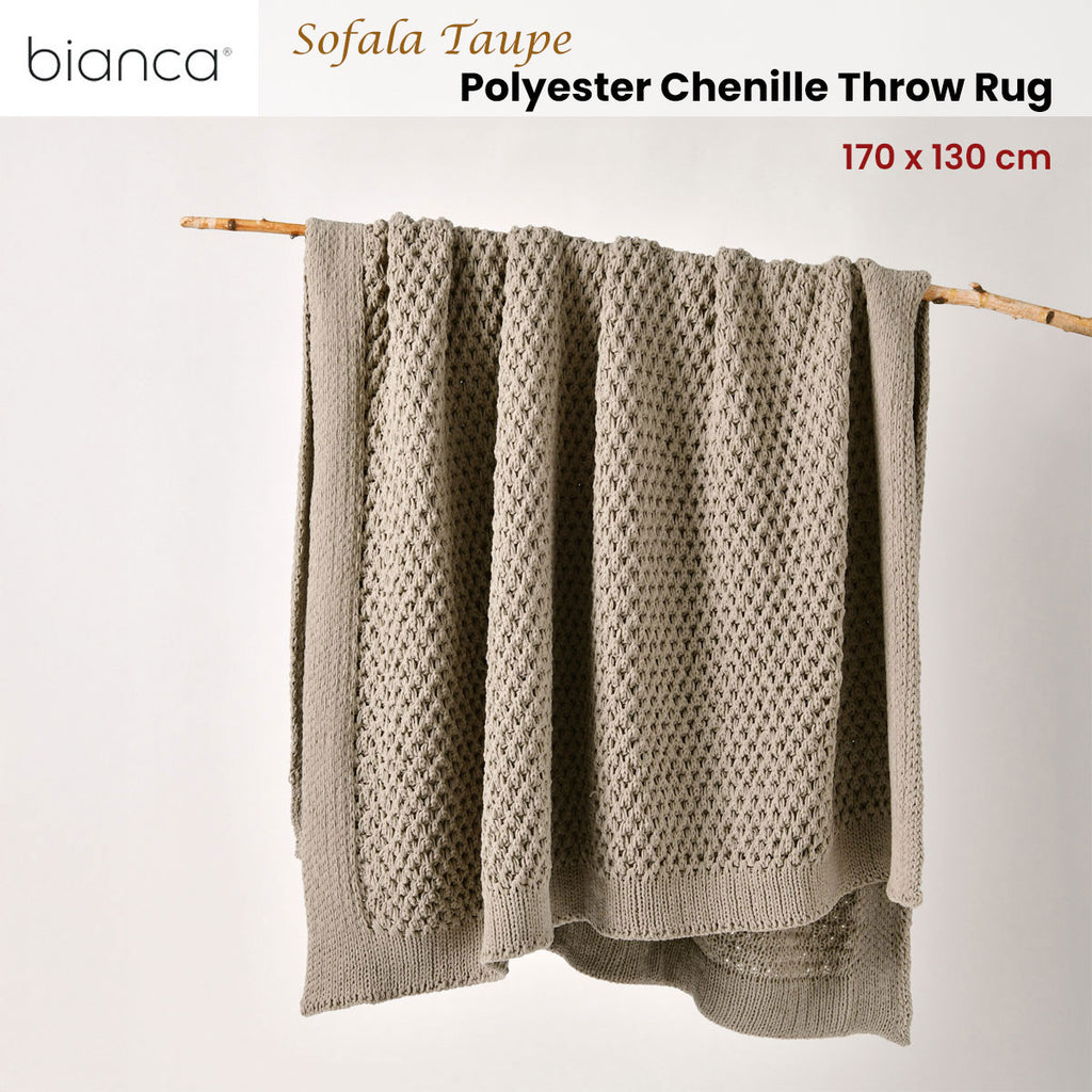 Bianca Sofala Chenille Throw – Taupe, 130 × 170 cm