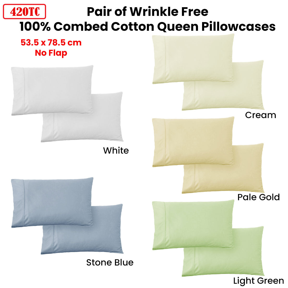 420TC Combed Cotton Queen Pillowcases, 2 Pack – Pale Gold