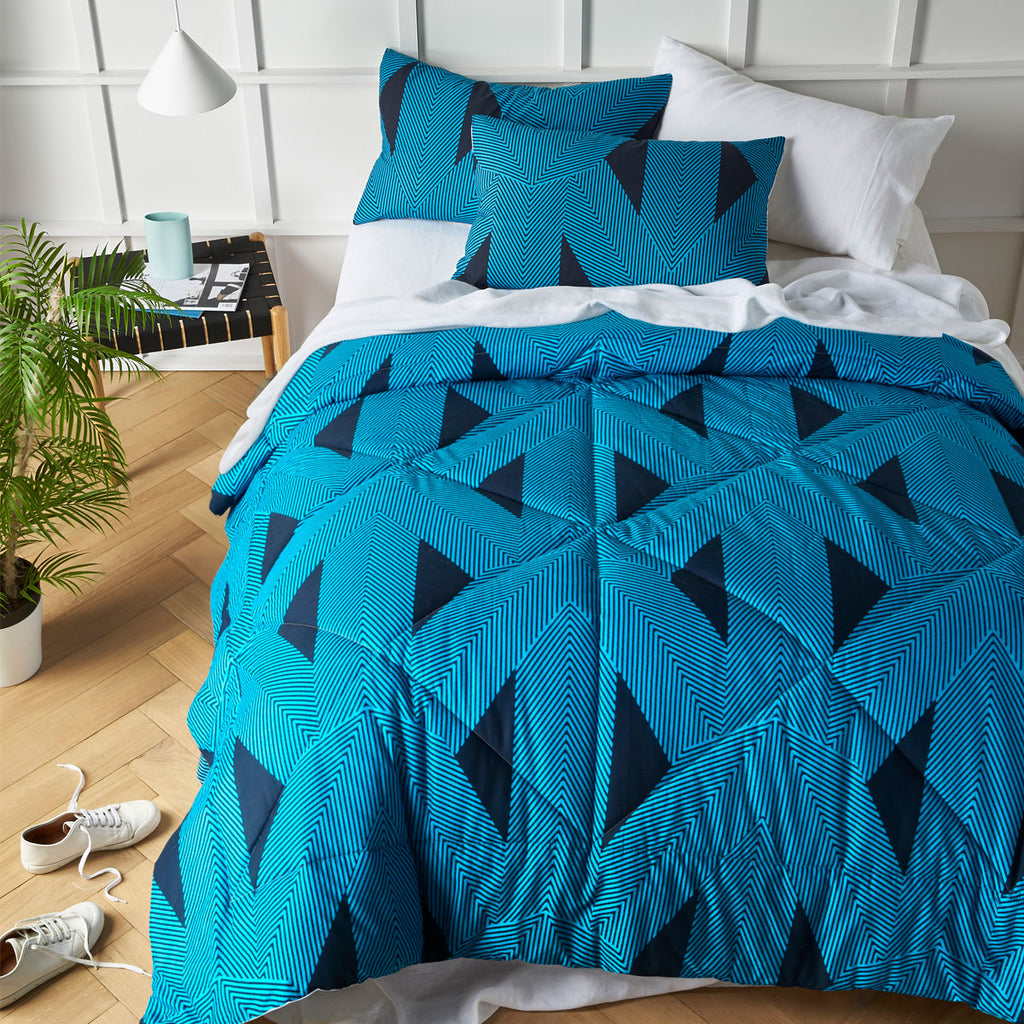 Accessorize Aster Washed Cotton Geometric Comforter Set – Blue, King