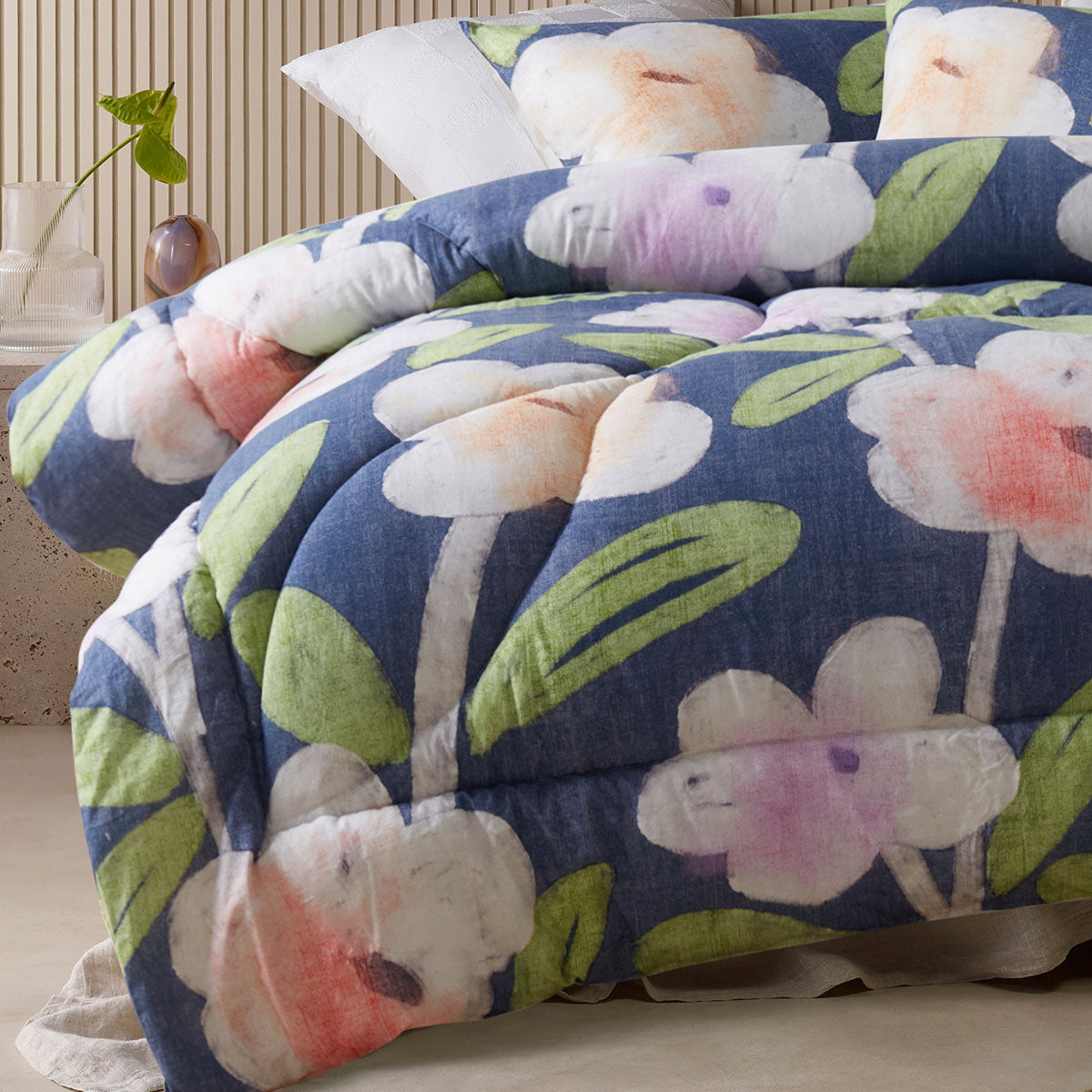 Accessorize Bella Blue Cotton Floral Comforter Set – Queen, 3 Piece