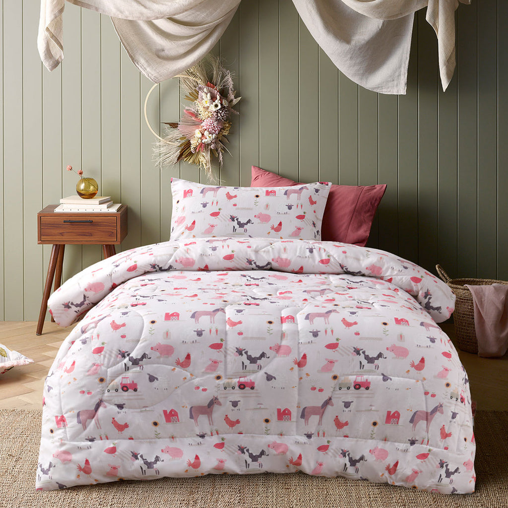 Happy Kids Farmyard Friends Washed Cotton Cover Comforter Set – Single, 2-Piece