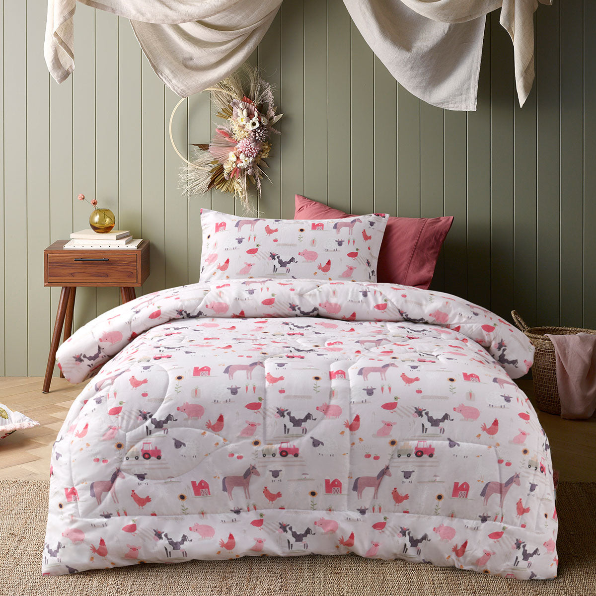 Happy Kids Farmyard Friends Washed Cotton Cover Comforter Set – Single, 2-Piece