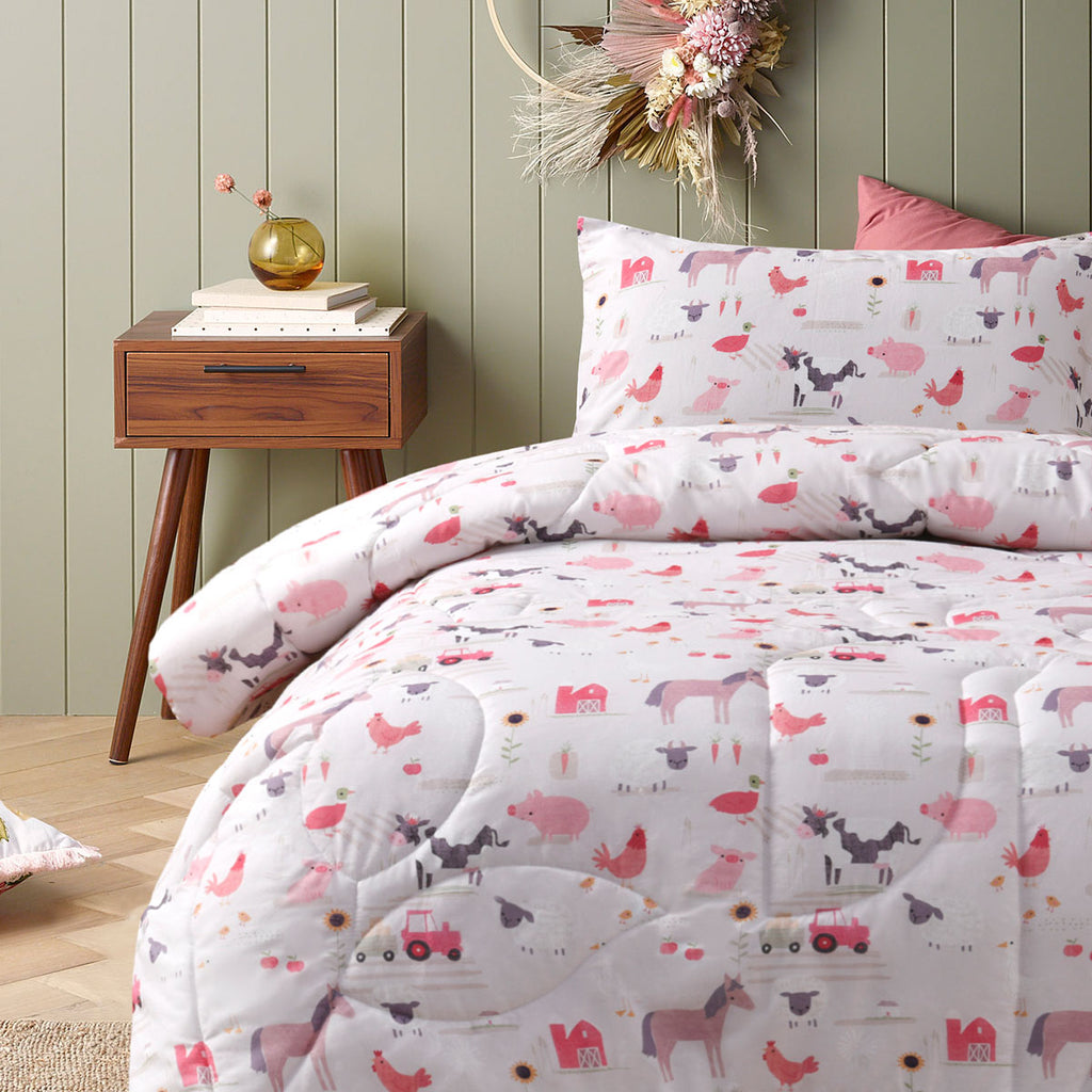 Happy Kids Farmyard Friends Washed Cotton Cover Comforter Set – Single, 2-Piece