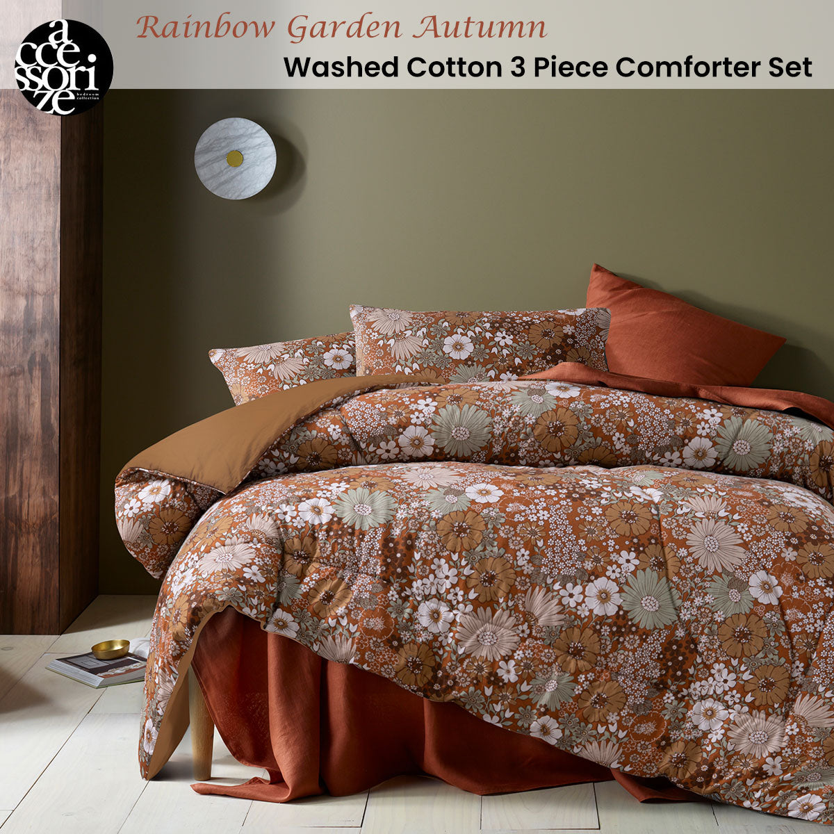 Accessorize Rainbow Garden Washed Cotton Comforter Set – Autumn, Queen
