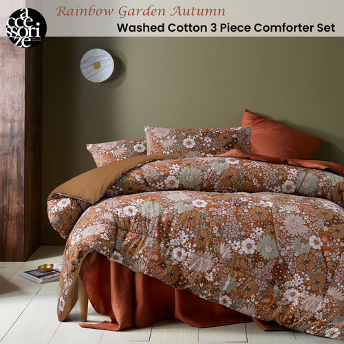 Accessorize Rainbow Garden Washed Cotton Comforter Set – Autumn, Queen