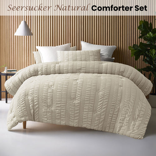 Accessorize Seersucker Polyester Comforter Set – Natural, King