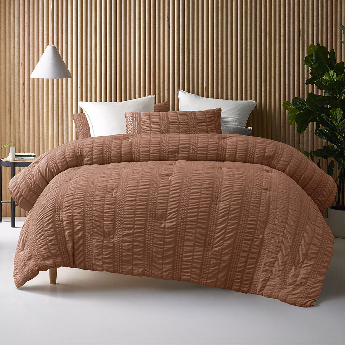 Accessorize Seersucker Polyester Comforter Set – Tobacco, Queen