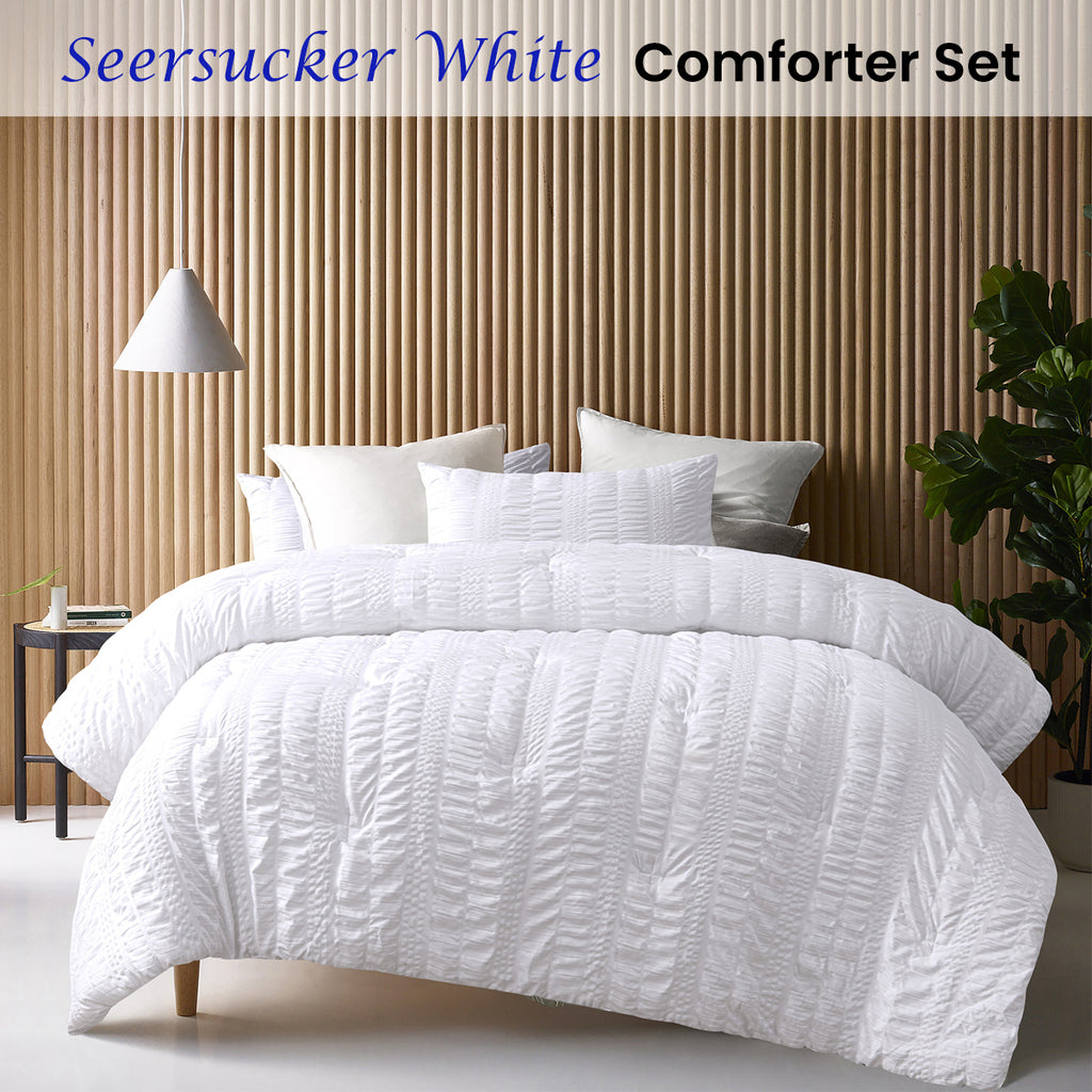 Accessorize Seersucker Polyester Comforter Set – White, Queen