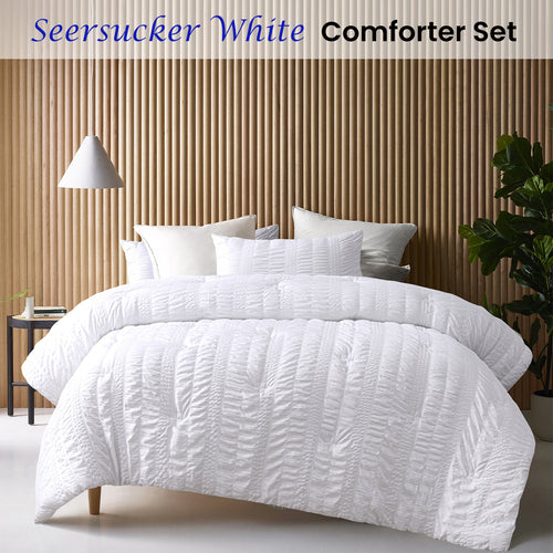 Accessorize Seersucker Polyester Comforter Set – White, Queen