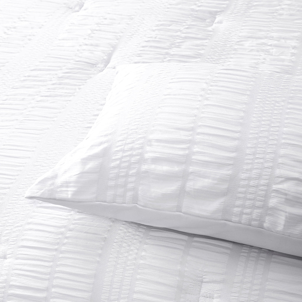 Accessorize Seersucker Polyester Comforter Set – White, Queen