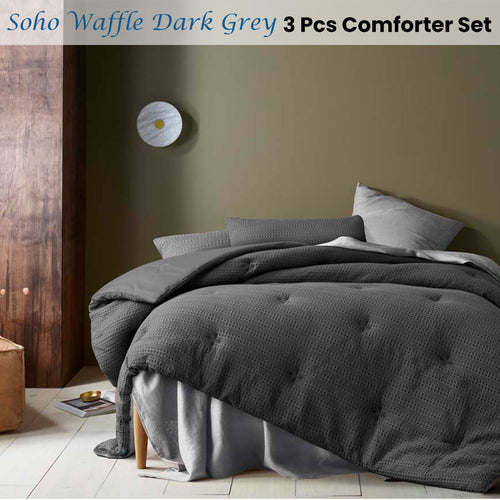 Accessorize Soho Waffle Polyester Comforter Set – Dark Grey, King