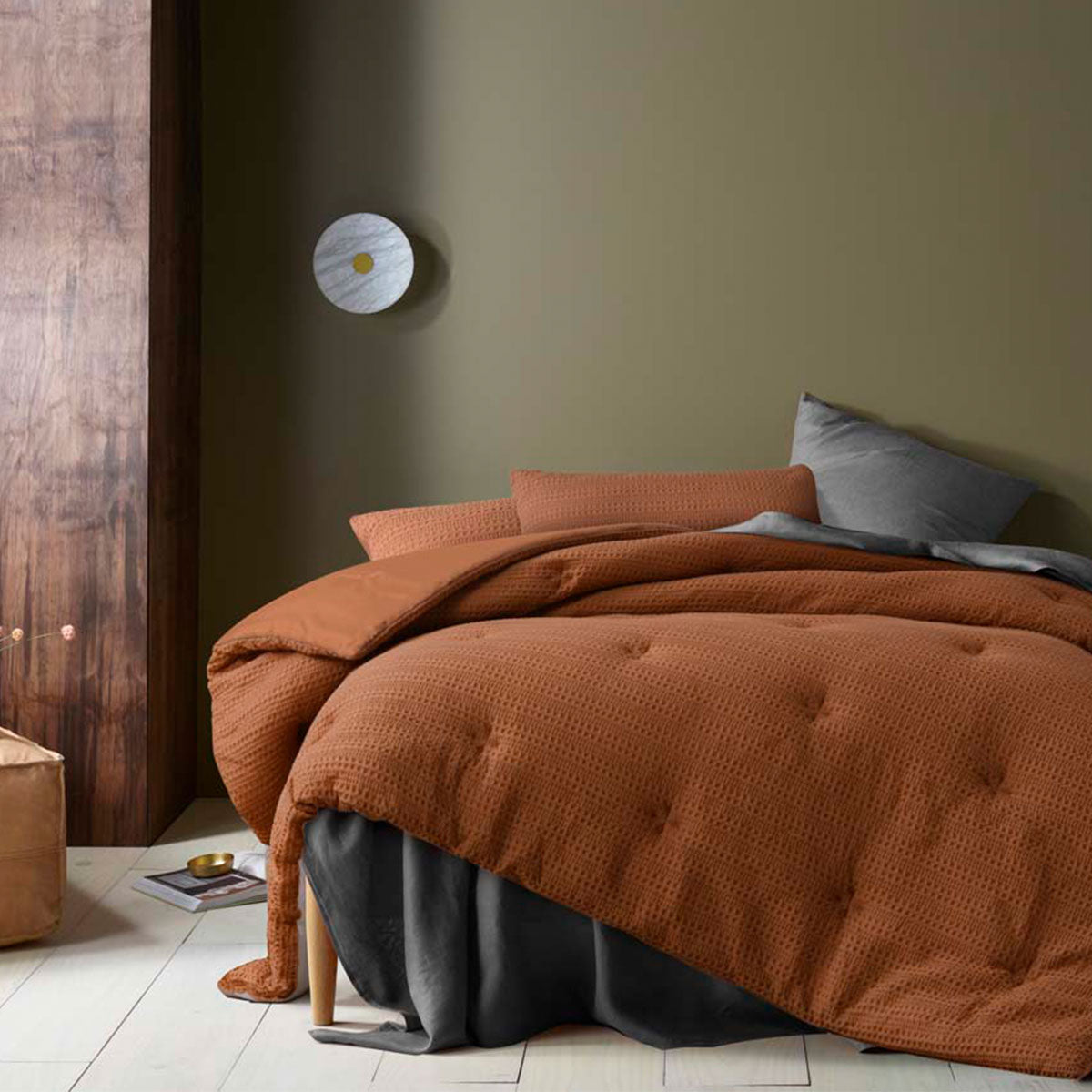 Accessorize Soho Waffle Polyester Comforter Set – Tobacco, King