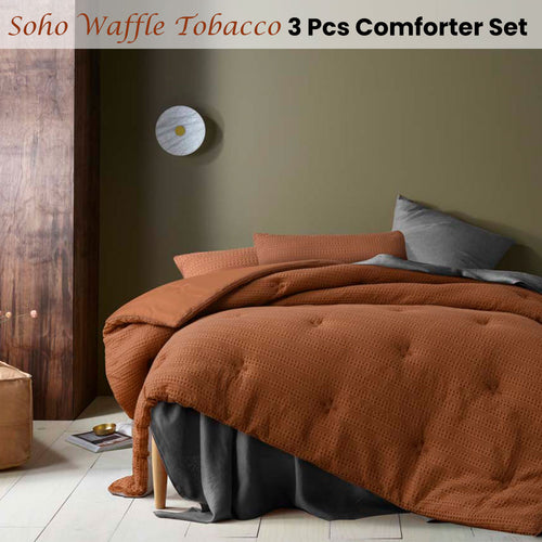 Accessorize Soho Waffle Polyester Comforter Set – Tobacco, King