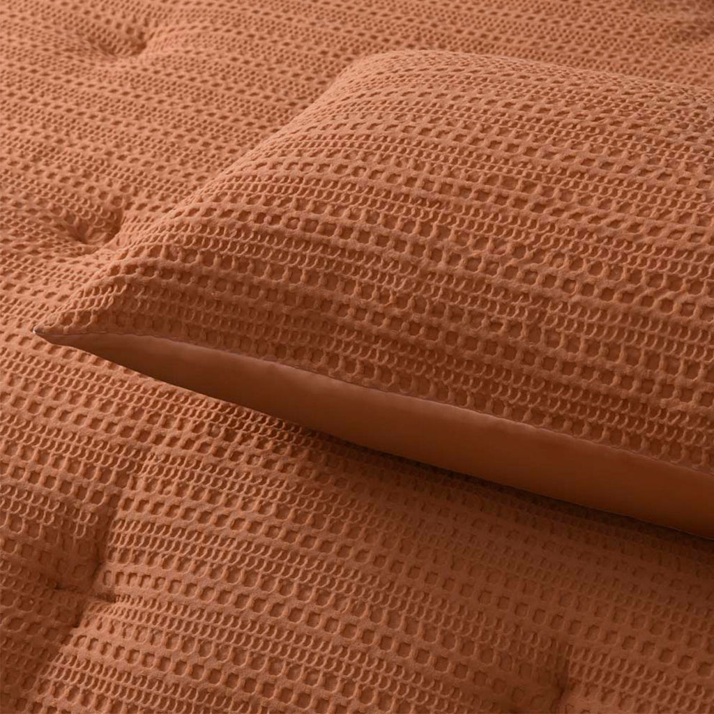 Accessorize Soho Waffle Polyester Comforter Set – Tobacco, Queen
