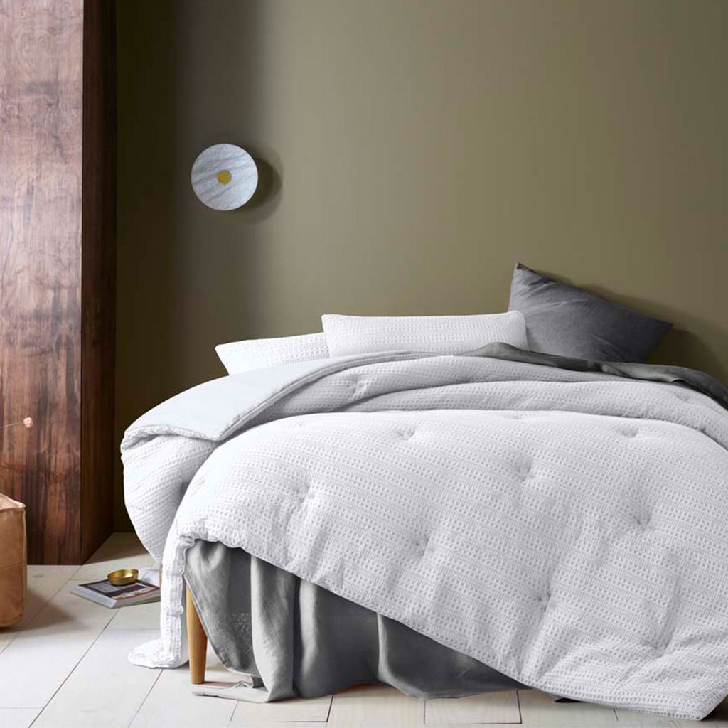 Accessorize Soho Waffle Polyester Comforter Set – White, Queen