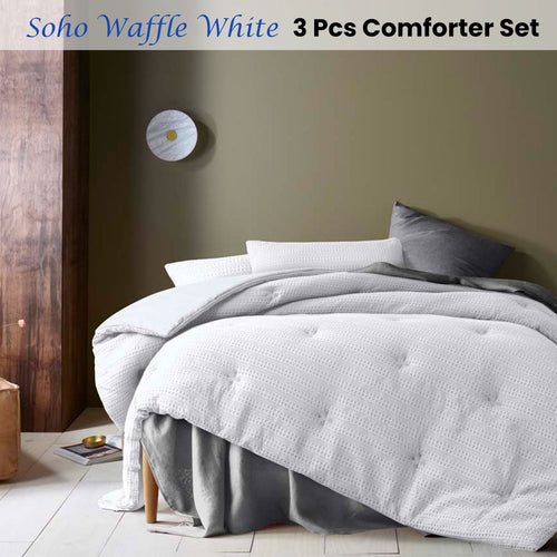 Accessorize Soho Waffle Polyester Comforter Set – White, Queen