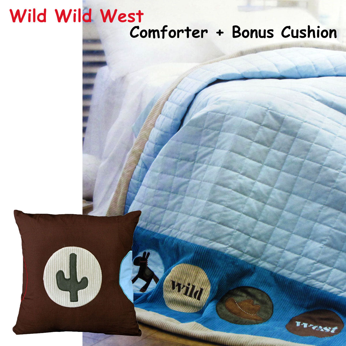 Happy Kids Wild Wild West Embroidered Comforter & Cushion Set – Single